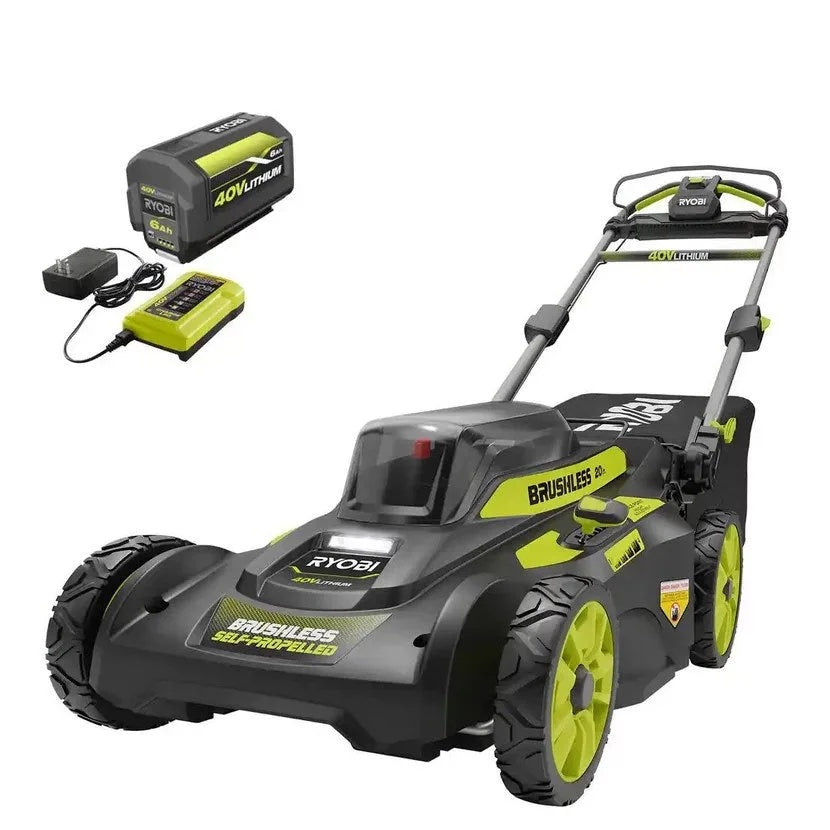 RYOBI 40V Brushless 20 in. Cordless Walk Behind Self-Propelled Lawn Mower with 6.0 Ah Battery & Charger